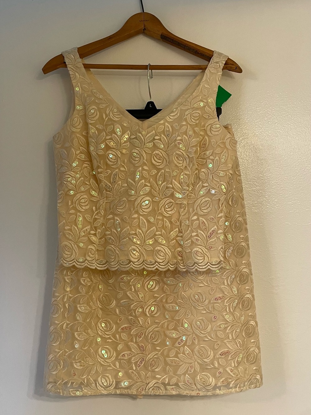 Vintage Chris McLaughlin 2 Piece Champagne Beaded Embroidered Skirt Set Size 6